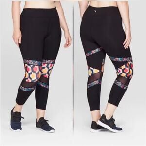 Joy Lab Women’s Black Geometric Floral Activewear Leggings, EUC, Size Large